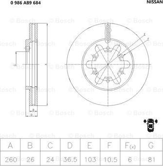 BOSCH 0 986 AB9 684 - Тормозной диск autospares.lv