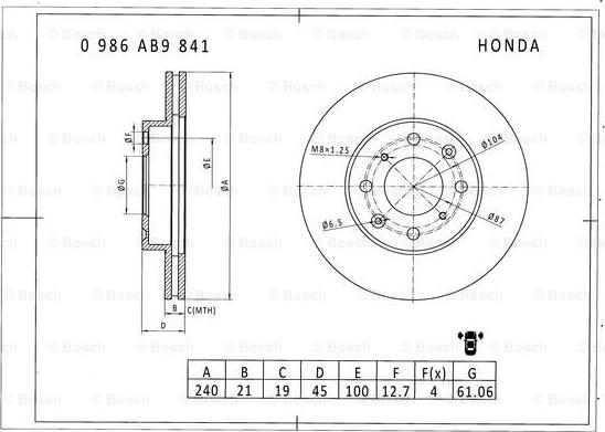 BOSCH 0 986 AB9 841 - Тормозной диск autospares.lv