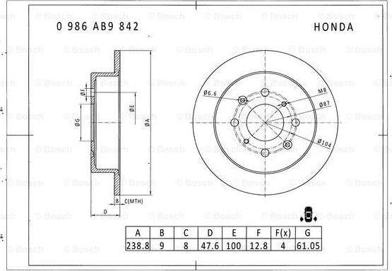 BOSCH 0 986 AB9 842 - Тормозной диск autospares.lv