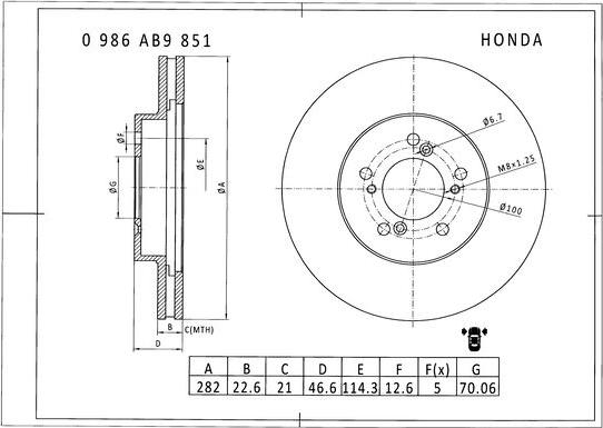 BOSCH 0 986 AB9 851 - Тормозной диск autospares.lv