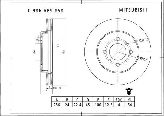 BOSCH 0 986 AB9 858 - Тормозной диск autospares.lv