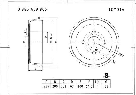 BOSCH 0 986 AB9 805 - Тормозной барабан autospares.lv