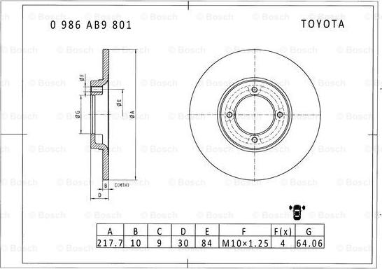 BOSCH 0 986 AB9 801 - Тормозной диск autospares.lv