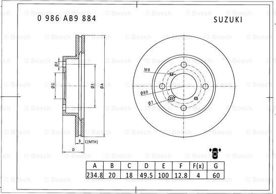 BOSCH 0 986 AB9 884 - Тормозной диск autospares.lv