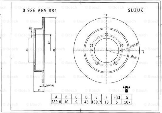 BOSCH 0 986 AB9 881 - Тормозной диск autospares.lv