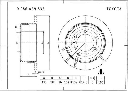 BOSCH 0 986 AB9 835 - Тормозной диск autospares.lv