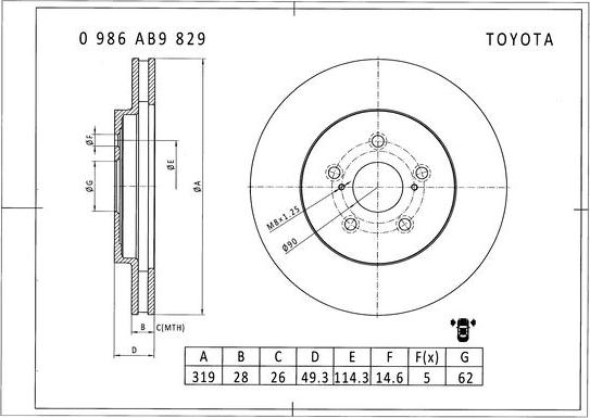 BOSCH 0 986 AB9 829 - Тормозной диск autospares.lv