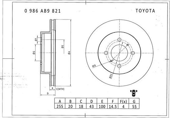 BOSCH 0 986 AB9 821 - Тормозной диск autospares.lv