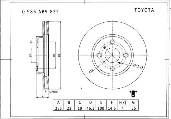 BOSCH 0 986 AB9 822 - Тормозной диск autospares.lv