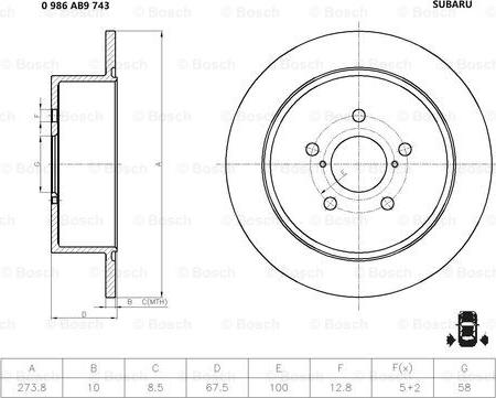 BOSCH 0 986 AB9 743 - Тормозной диск autospares.lv