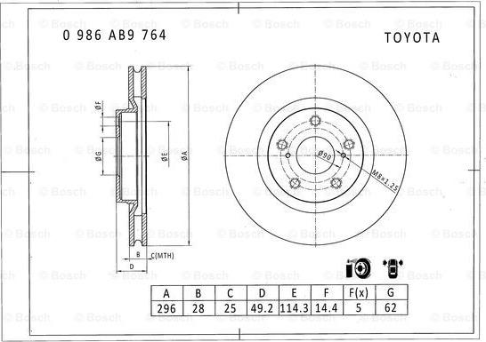 BOSCH 0 986 AB9 764 - Тормозной диск autospares.lv