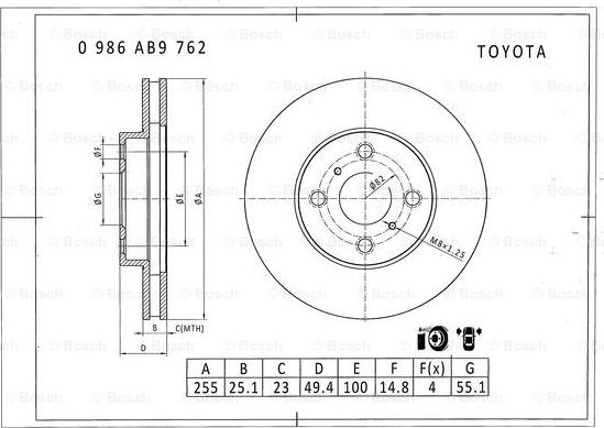 BOSCH 0 986 AB9 762 - Тормозной диск autospares.lv