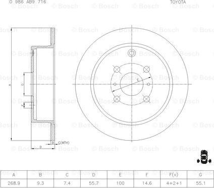 BOSCH 0 986 AB9 716 - Тормозной диск autospares.lv