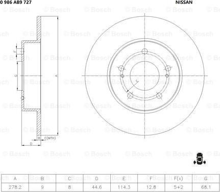 BOSCH 0 986 AB9 727 - Тормозной диск autospares.lv