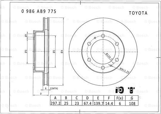 BOSCH 0 986 AB9 775 - Тормозной диск autospares.lv