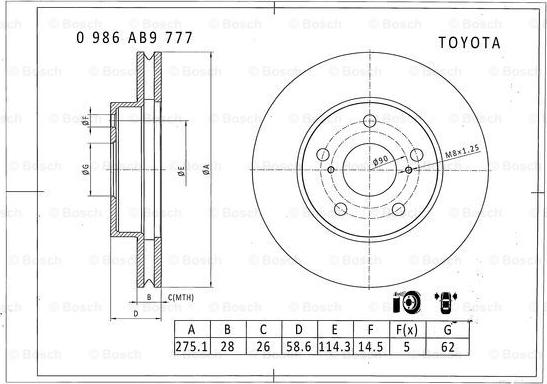 BOSCH 0 986 AB9 777 - Тормозной диск autospares.lv