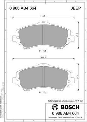 BOSCH 0 986 AB4 664 - Тормозные колодки, дисковые, комплект autospares.lv