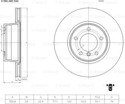 BOSCH 0 986 AB5 944 - Тормозной диск autospares.lv