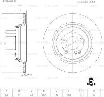 BOSCH 0 986 AB5 926 - Тормозной диск autospares.lv