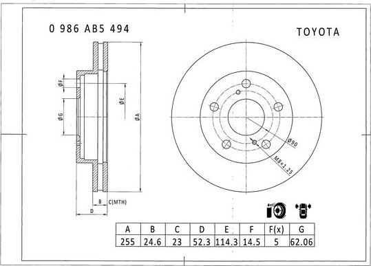 BOSCH 0 986 AB5 494 - Тормозной диск autospares.lv