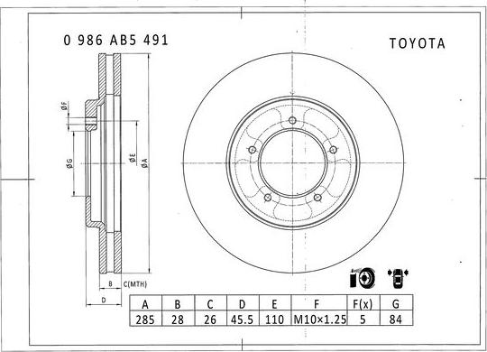 BOSCH 0 986 AB5 491 - Тормозной диск autospares.lv