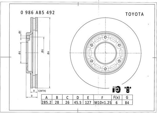 BOSCH 0 986 AB5 492 - Тормозной диск autospares.lv