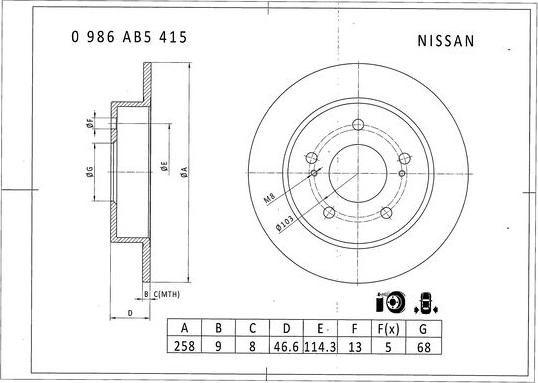 BOSCH 0 986 AB5 415 - Тормозной диск autospares.lv