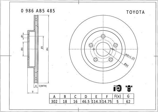 BOSCH 0 986 AB5 485 - Тормозной диск autospares.lv