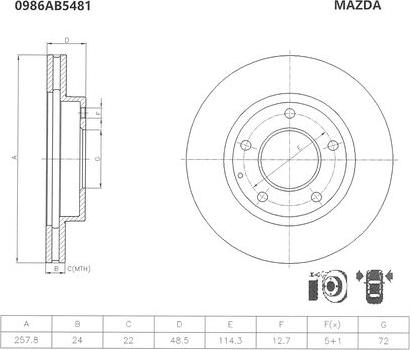 BOSCH 0 986 AB5 481 - Тормозной диск autospares.lv