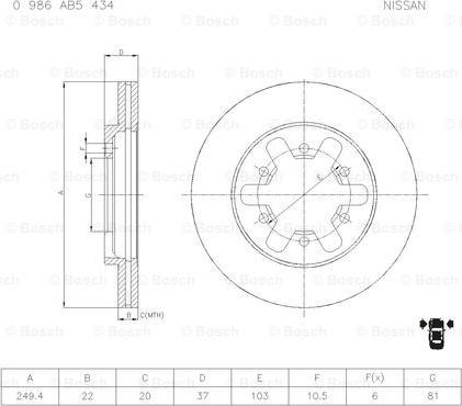 BOSCH 0 986 AB5 434 - Тормозной диск autospares.lv