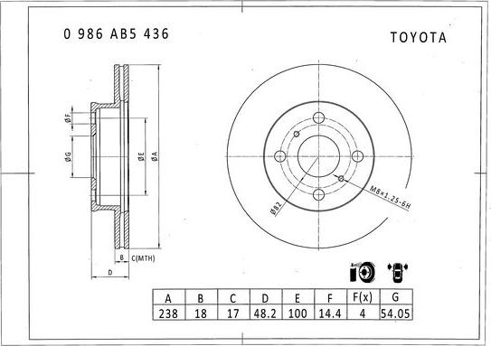 BOSCH 0 986 AB5 436 - Тормозной диск autospares.lv