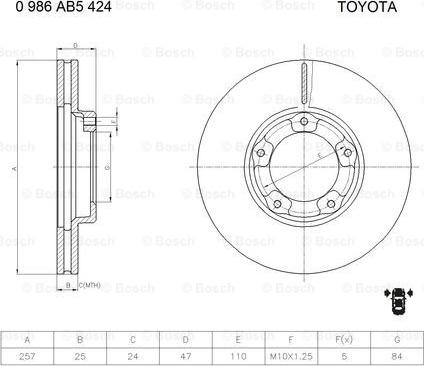 BOSCH 0 986 AB5 424 - Тормозной диск autospares.lv