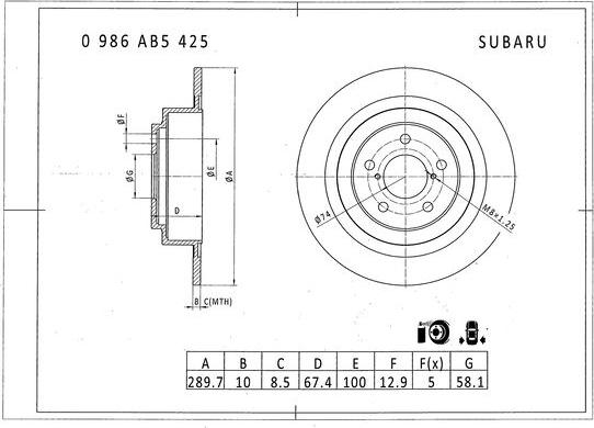 BOSCH 0 986 AB5 425 - Тормозной диск autospares.lv