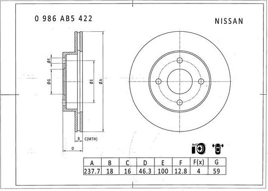 BOSCH 0 986 AB5 422 - Тормозной диск autospares.lv