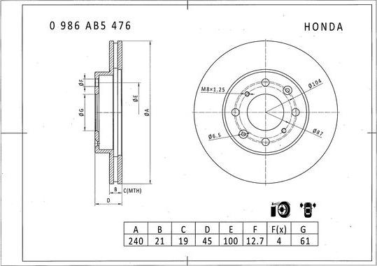 BOSCH 0 986 AB5 476 - Тормозной диск autospares.lv