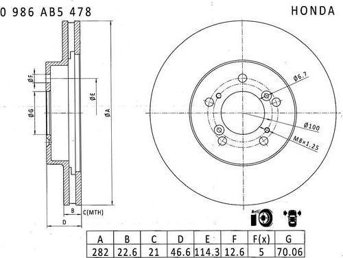 BOSCH 0 986 AB5 478 - Тормозной диск autospares.lv