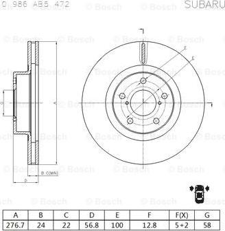 BOSCH 0 986 AB5 472 - Тормозной диск autospares.lv