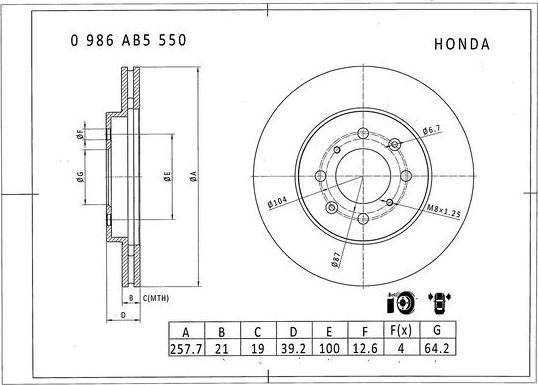 BOSCH 0 986 AB5 550 - Тормозной диск autospares.lv