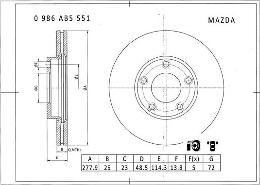 BOSCH 0 986 AB5 551 - Тормозной диск autospares.lv