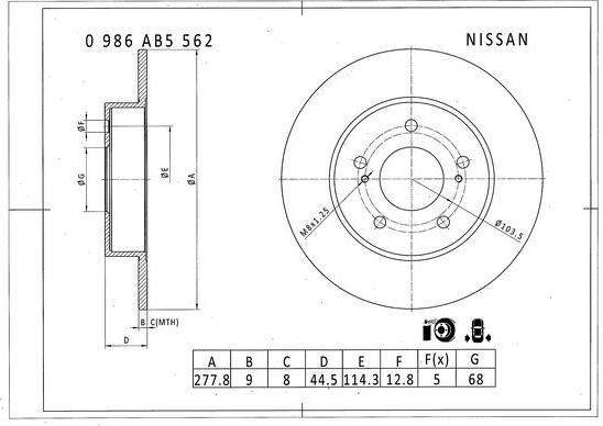 BOSCH 0 986 AB5 562 - Тормозной диск autospares.lv