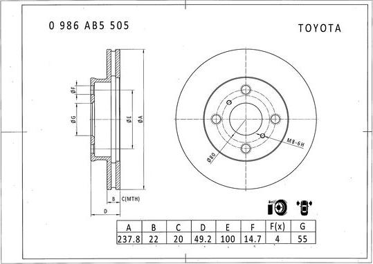 BOSCH 0 986 AB5 505 - Тормозной диск autospares.lv