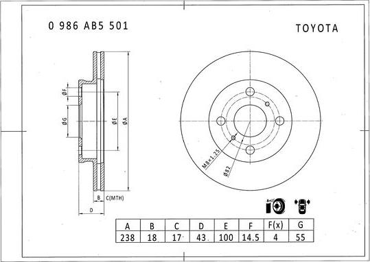 BOSCH 0 986 AB5 501 - Тормозной диск autospares.lv