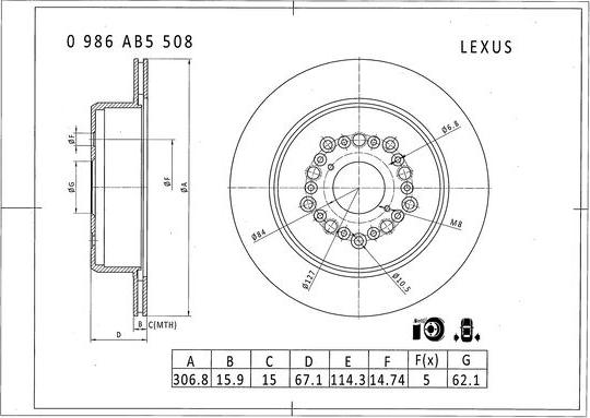 BOSCH 0 986 AB5 508 - Тормозной диск autospares.lv