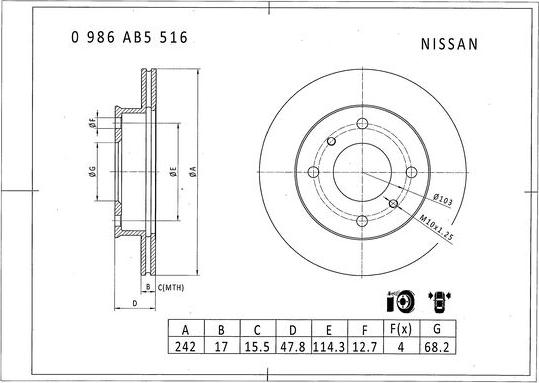 BOSCH 0 986 AB5 516 - Тормозной диск autospares.lv