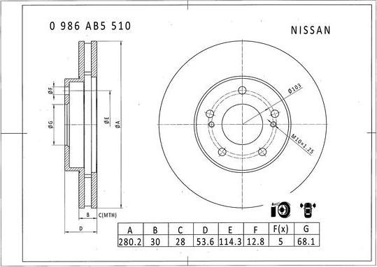 BOSCH 0 986 AB5 510 - Тормозной диск autospares.lv