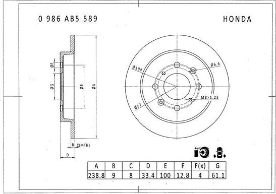 BOSCH 0 986 AB5 589 - Тормозной диск autospares.lv