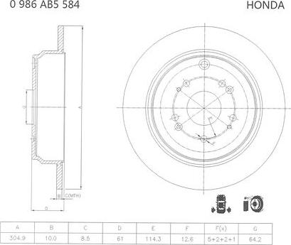 BOSCH 0 986 AB5 584 - Тормозной диск autospares.lv