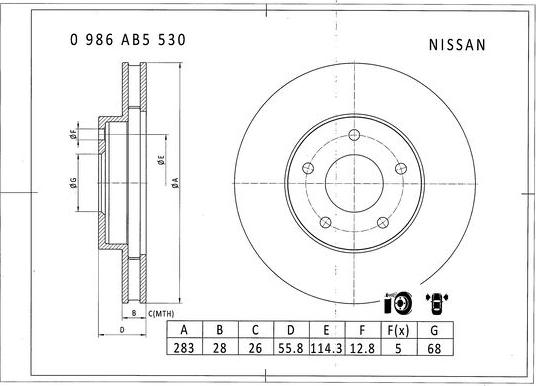 BOSCH 0 986 AB5 530 - Тормозной диск autospares.lv