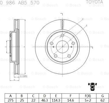 BOSCH 0 986 AB5 570 - Тормозной диск autospares.lv