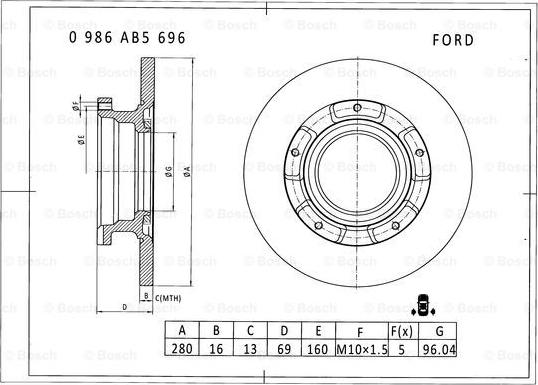 BOSCH 0 986 AB5 696 - Тормозной диск autospares.lv